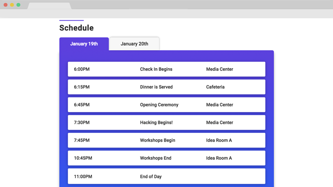 Schedule grid on website