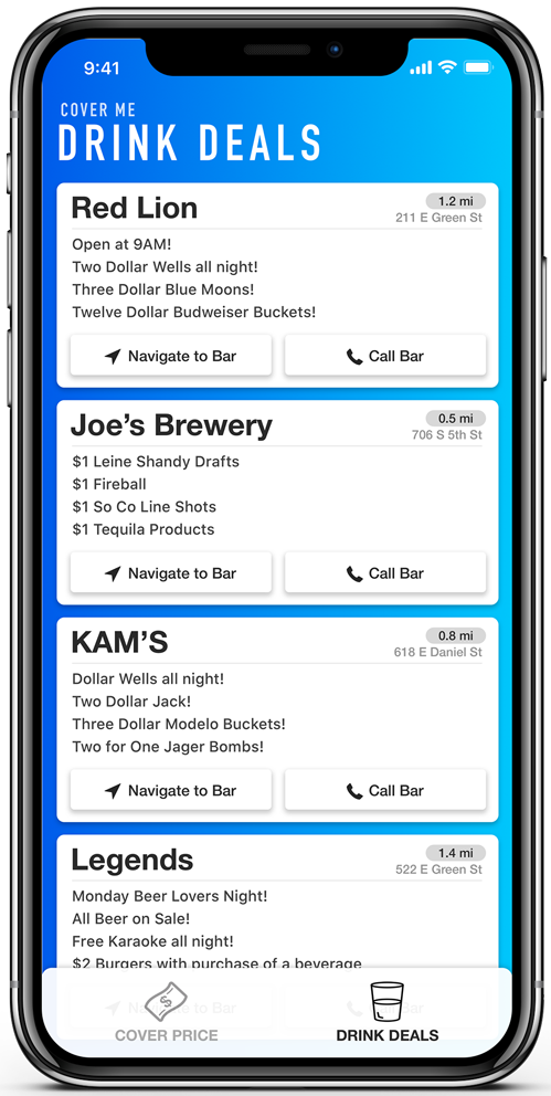 iPhone X drink deals page