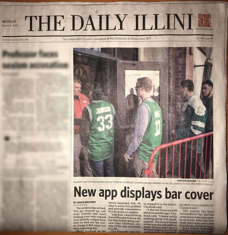 The Daily Illini front page with Cover Me